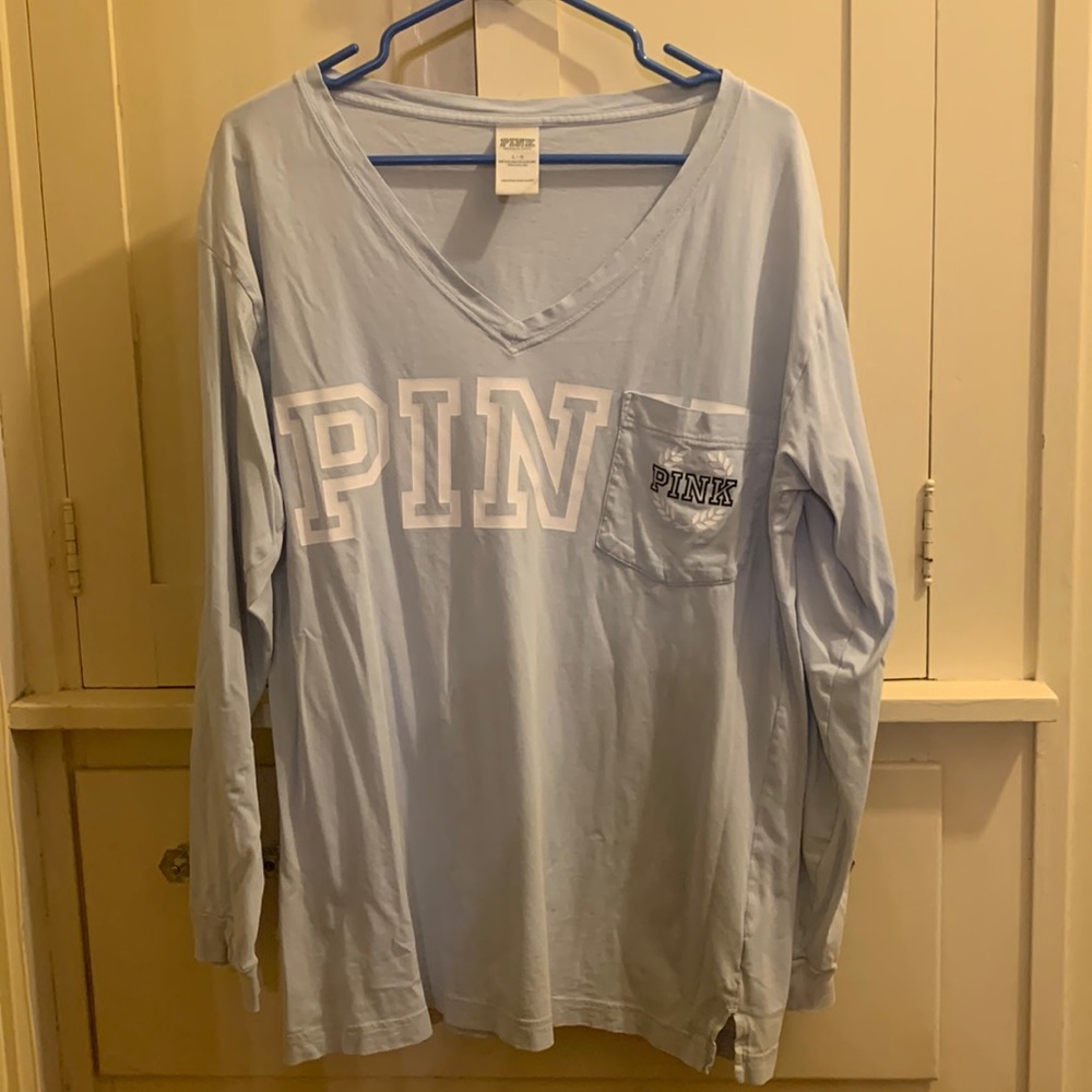 PINK Victoria Secret Light Blue Long Sleeve Shirt Size Large